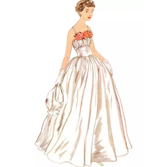 Simplicity Pattern 9819 Vintage 50s Long Gown Tea Length Dress Jacket Sizes 8-16 - Picture 4 of 6